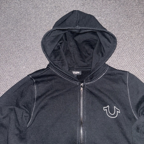 True Religion BIG Graphic Puff Print Black Graphic Full Zip Hoodie Large - Picture 5 of 6